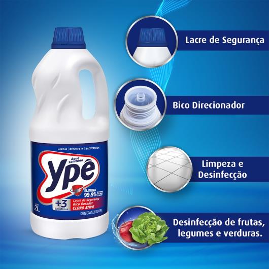 Água Sanitária Ypê 2 Litros, Alvejante Bactericida e Desinfetante - Imagem em destaque