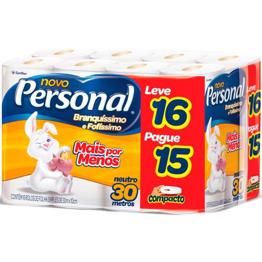 Papel higiênico Personal folha simples neutro leve 16 pague 15 - Imagem em destaque