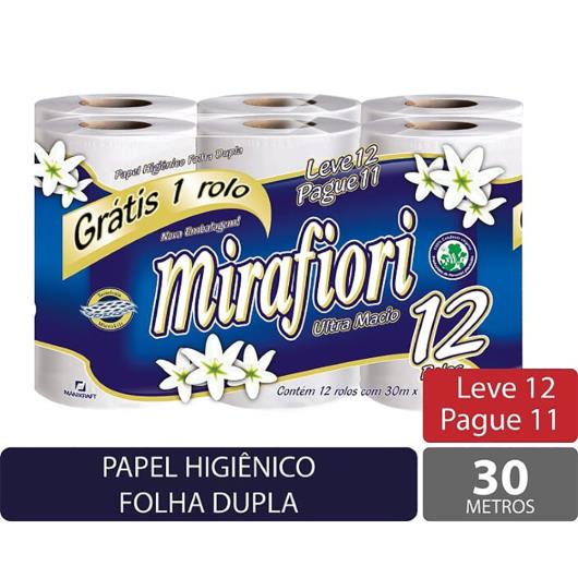 Papel Higiênico folha dupla 30 metros Mirafiori Leve 12 Pague 11 unidades - Imagem em destaque