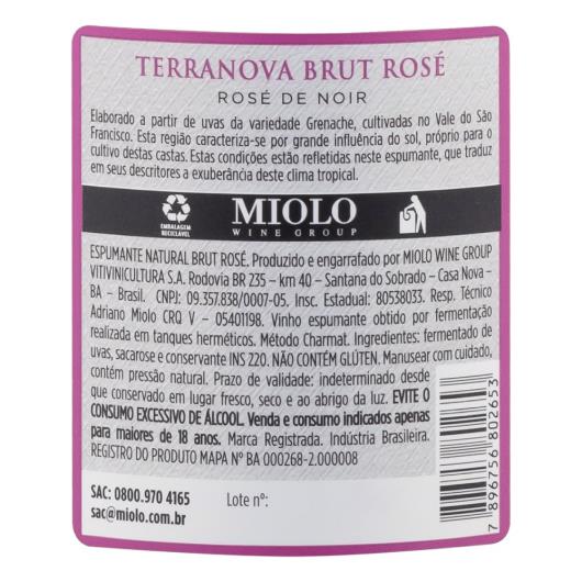 Espumante Rosé Brut Terranova Grenache Vale do São Francisco Garrafa 750ml - Imagem em destaque