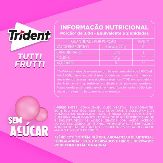 Goma de Mascar Sabor Tutti Frutti com 5 Unidades Trident 8g - Imagem em destaque