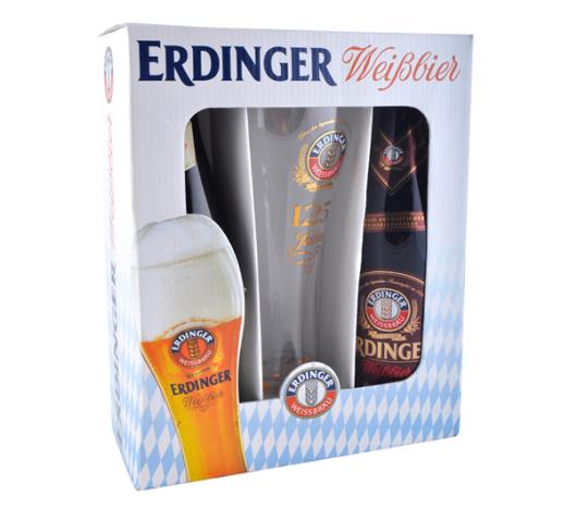 Kit com 2 cervejas clara e escura Erdinger Weissbier long neck 500ml + 1 Copo - Imagem em destaque