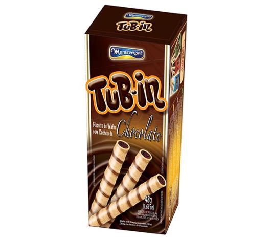 Biscoito tipo tubinho de wafer com recheio de chocolate Montevérgine 48g - Imagem em destaque