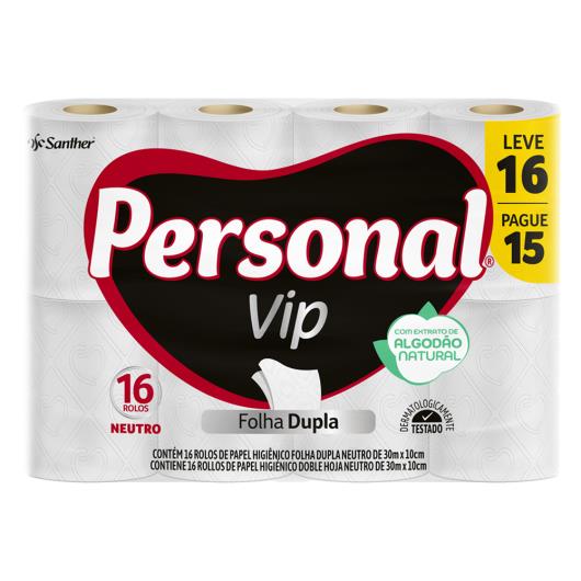 Papel higiênico Personal vip compacto folha dupla 30m Leve 16 Pague 15 - Imagem em destaque