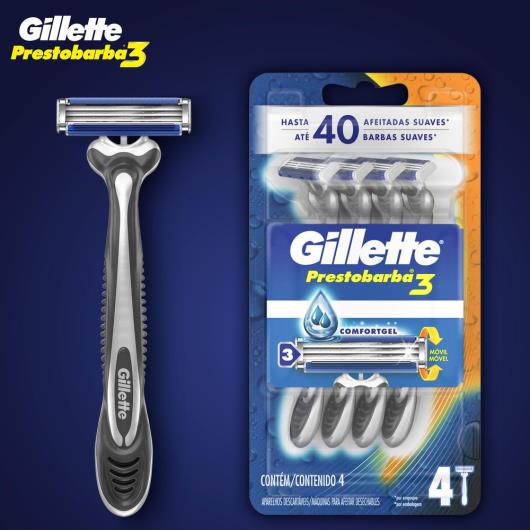 Aparelho de Barbear Descartável Gillette Prestobarba3 c/4 Unidades - Imagem em destaque