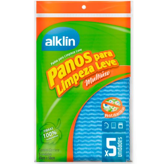 Pano Alklin para Limpeza Leve Azul com 5 unidades - Imagem em destaque