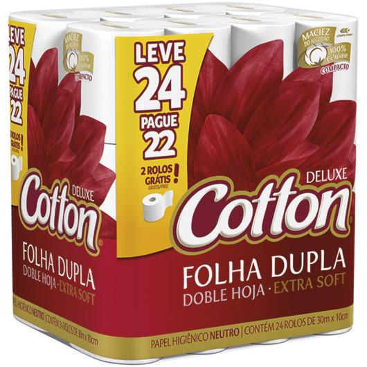 Papel higiênico Cotton neutro e folha dupla  30m leve 24 pague 22 - Imagem em destaque