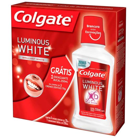 3 Creme dental Colgate Luminous White 70g Grátis enxaguante 250ml - Imagem em destaque