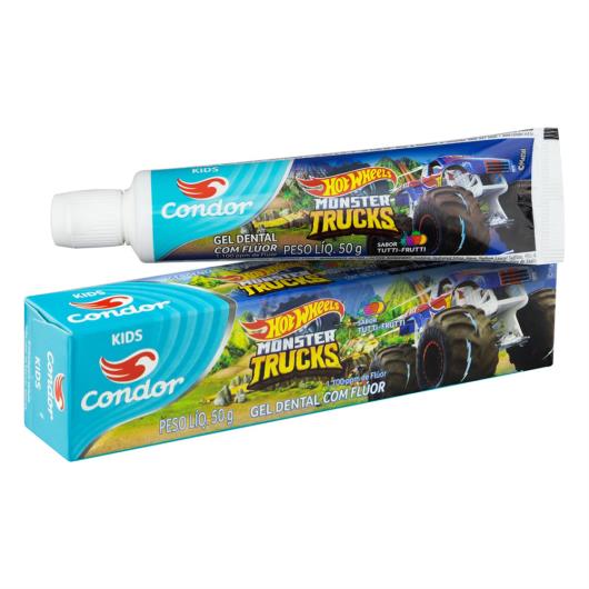 Gel Dental Infantil com Flúor Tutti Frutti Hot Wheels Monster Trucks Condor Kids Caixa 50g - Imagem em destaque
