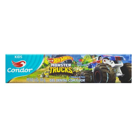 Gel Dental Infantil com Flúor Tutti Frutti Hot Wheels Monster Trucks Condor Kids Caixa 50g - Imagem em destaque