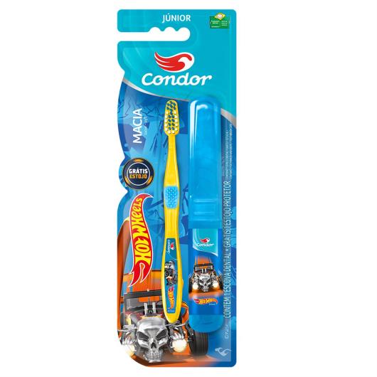 Escova Dental Macia Hot Wheels Condor Júnior Cabeça P Grátis Estojo Protetor - Imagem em destaque