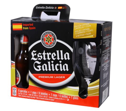 Cervejas Estrella Galícia long neck com 6 unidades de 330ml + 1 Taça - Imagem em destaque