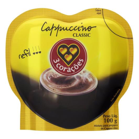 Cappuccino 3 Corações Classic Solúvel Refil 100G - Imagem em destaque