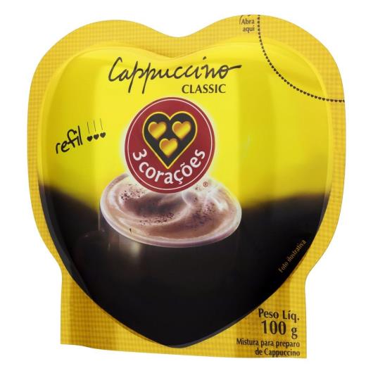 Cappuccino 3 Corações Classic Solúvel Refil 100G - Imagem em destaque