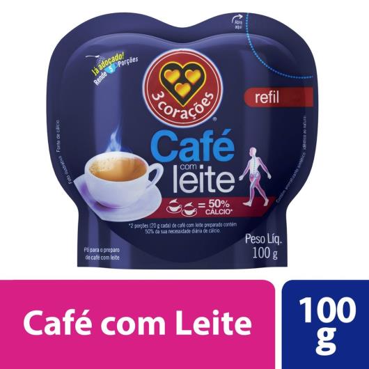 Café com Leite 3 Corações Solúvel em Pó Refil 100G - Imagem em destaque