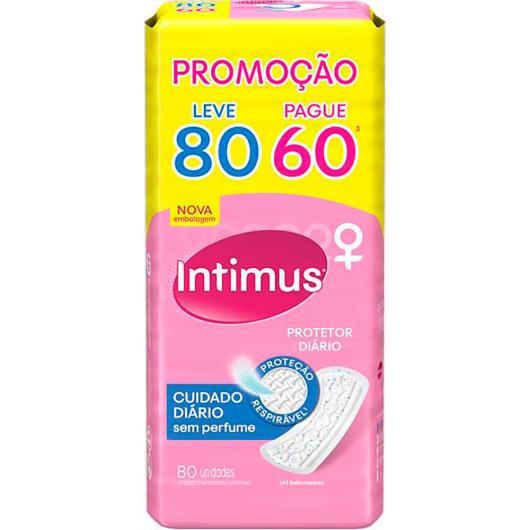 Protetor Diário INTIMUS Cuidado Diário s/ Perfume - 80 unidades - Imagem em destaque