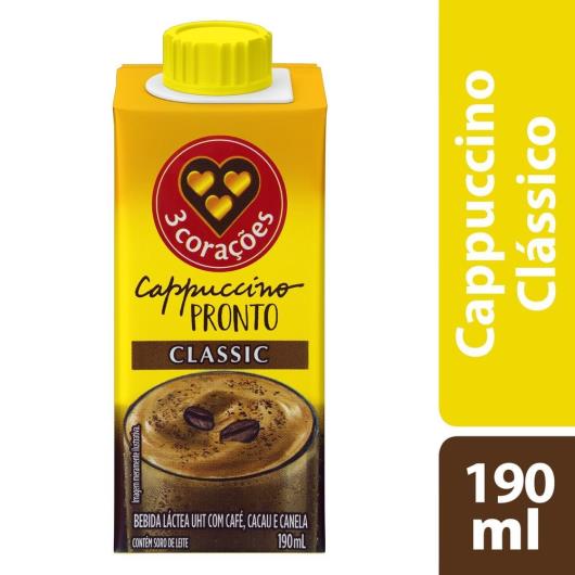 Cappuccino 3 Corações Classic Pronto Para Beber 190ml - Imagem em destaque