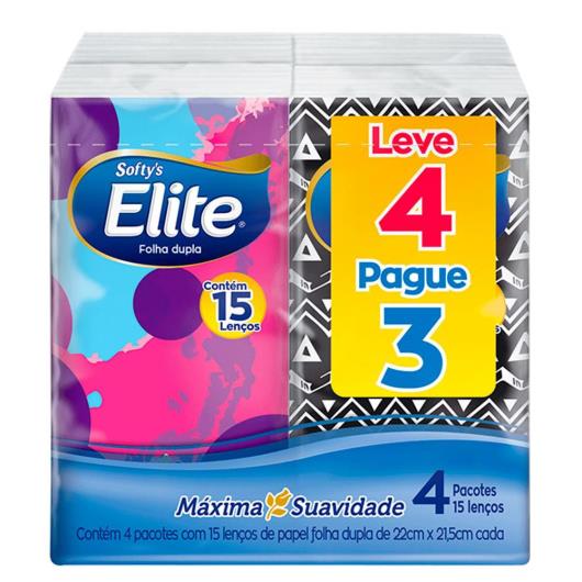 LENÇO DE PAPEL ELITE SOFTY'S MÁXIMA SUAVIDADE L4P3 PACOTES COM 15fls CADA - Imagem em destaque