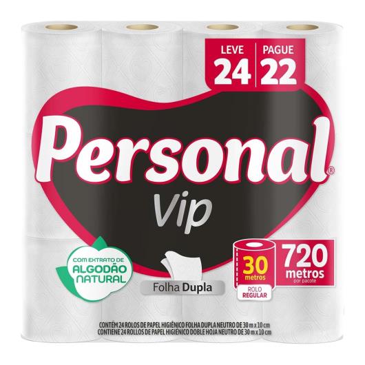 Papel higiênico folha dupla neutro 30m Personal Vip leve 24 e pague 22 Unidades - Imagem em destaque