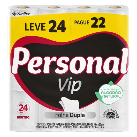 Papel higiênico Personal Vip folha dupla neutro 30m Leve 24 e Pague 22 - Imagem em destaque