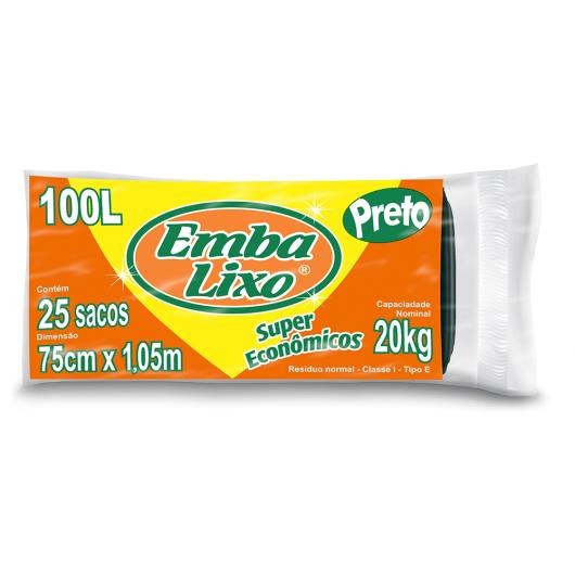 Saco para lixo Embalixo preto 100 L  -  25 unidades - Imagem em destaque