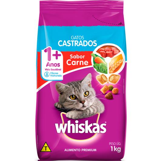 Alimento para gatos castrados Whiskas sabor carne 1Kg - Imagem em destaque