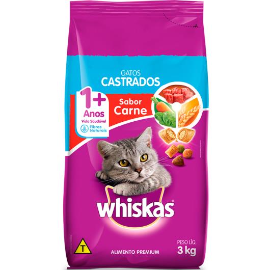 Alimento para gatos castrados Whiskas sabor carne 3Kg - Imagem em destaque