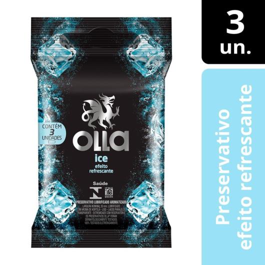 Preservativo Masculino Lubrificado Ice Flavorizado Olla Pacote 3 Unidades - Imagem em destaque