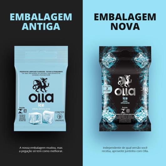 Preservativo Masculino Lubrificado Ice Flavorizado Olla Pacote 3 Unidades - Imagem em destaque