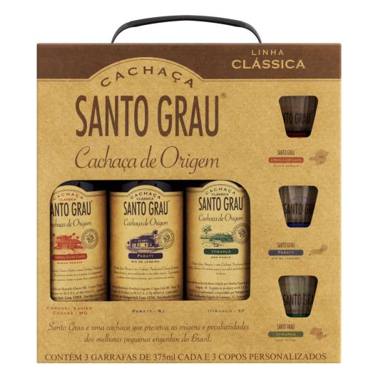 Kit 3 Copos + 3 Cachaças Clássicas Santo Grau 375ml Cada - Imagem em destaque