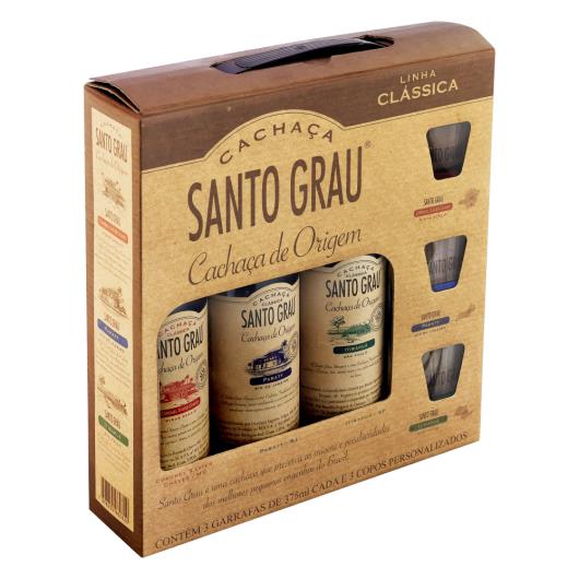 Kit 3 Copos + 3 Cachaças Clássicas Santo Grau 375ml Cada - Imagem em destaque