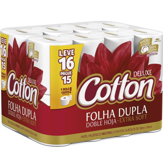 Papel higiênico Cotton deluxe neutro folha dupla 30 metros  Leve 16 Pague 15 - Imagem em destaque