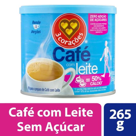 Café com Leite 3 Corações Solúvel em Pó Zero Açúcar Lata 265G - Imagem em destaque