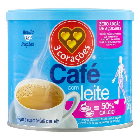 Café com Leite 3 Corações Solúvel em Pó Zero Açúcar Lata 265G - Imagem em destaque