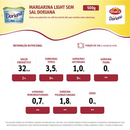 Margarina Doriana Light sem Sal 500g - Imagem em destaque