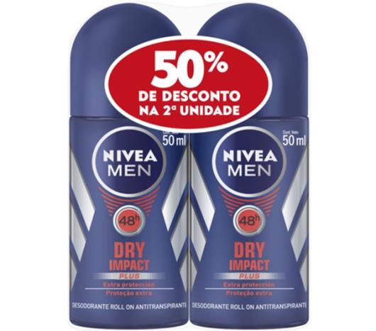 Kit com 2 Desodorantes Nivea Men Roll On Dry 50%Desconto Segundo - Imagem em destaque