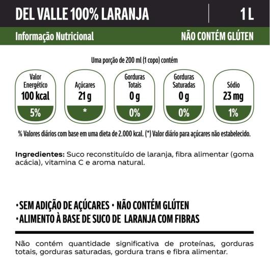 Suco Del Valle 100% Fruta Sabor Laranja TP 1L - Imagem em destaque