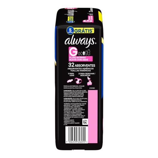 Absorvente com Abas Suave Always G Pacote 32 Unidades Grátis 5 Unidades - Imagem em destaque