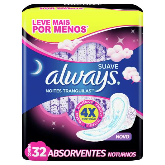 Absorvente com Abas Suave Always Noites Tranquilas Noturno Pacote 32 Unidades Leve Mais Pague Menos - Imagem em destaque