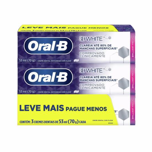 Creme dental Oral B 3d white 3x70g leve 3 pague 2 - Imagem em destaque