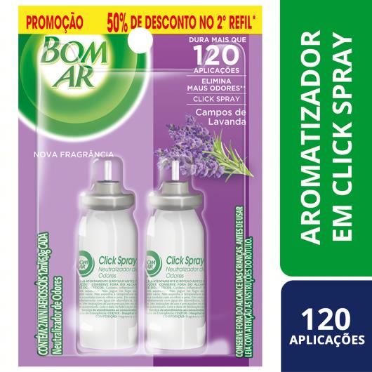 Neutralizador de Odores Campos de Lavanda Click Spray Bom Ar Blister 2 Unidades 12ml Cada Grátis 50% de Desconto no 2° Refil - Imagem em destaque