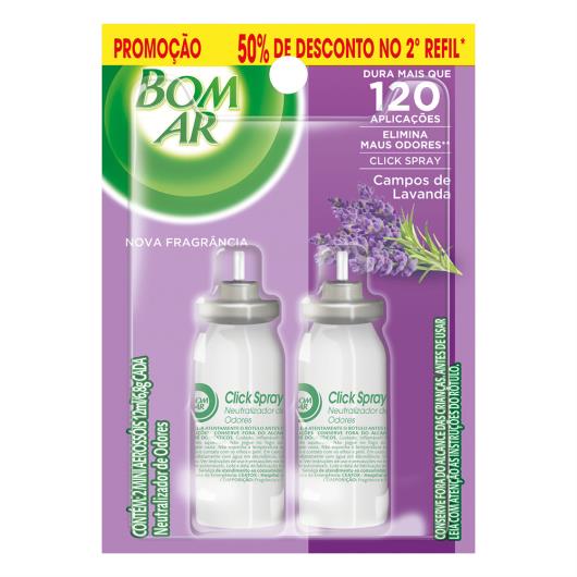 Neutralizador de Odores Campos de Lavanda Click Spray Bom Ar Blister 2 Unidades 12ml Cada Grátis 50% de Desconto no 2° Refil - Imagem em destaque