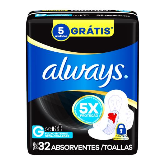 Absorvente Always com Abas Seca Fluxo Intenso G Pacote 32 Unidades Grátis 5 Unidades - Imagem em destaque