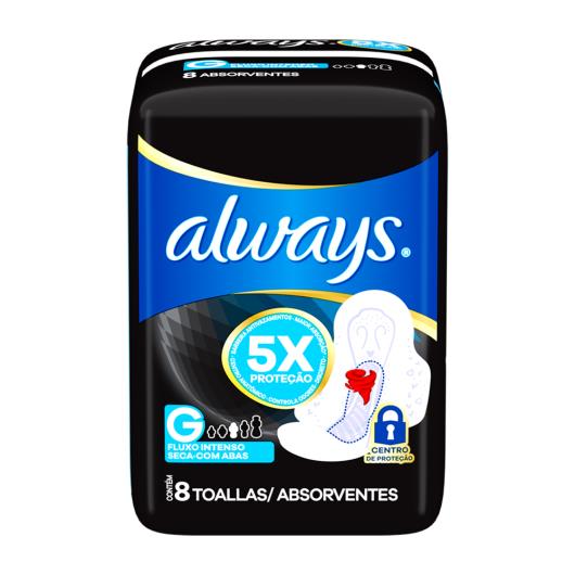 Absorvente Always Cobertura Seca com Abas G Fluxo Intenso Pacote 8 Unidades - Imagem em destaque