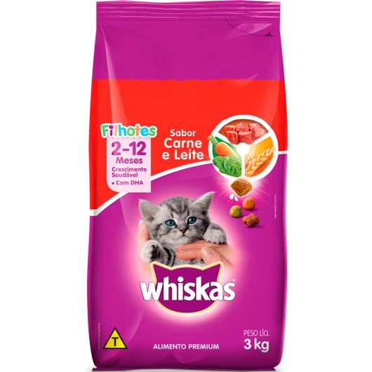 ALIMENTO PARA GATOS WHISKAS FILHOTES CARNE E LEITE 3kg - Imagem em destaque