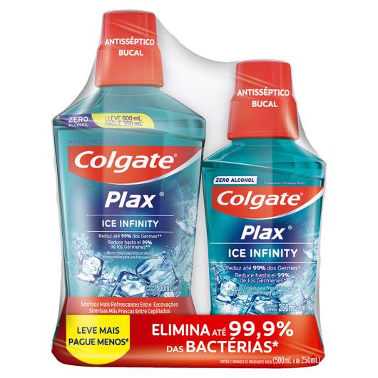 Kit Enxaguante Bucal Antisséptico Leve 500ml Pague 350ml + 250ml Zero Álcool Ice Infinity Colgate Plax - Imagem em destaque