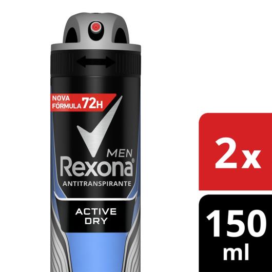 Desodorante Antitranspirante Aerosol Masculino Rexona Active Dry 72 Horas 2 X 150ml - Imagem em destaque