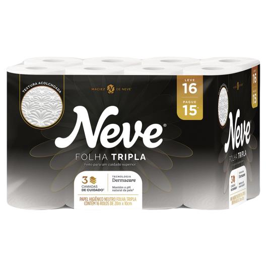 Papel higiênico folha tripla 20m Neve Supreme leve 16 pague 15 Unidades - Imagem em destaque