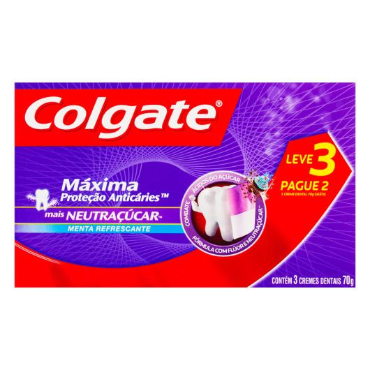 Pack Creme Dental Menta Refrescante Colgate Máxima Proteção Anticáries Caixa 70g Cada Leve 3 Pague 2 Unidades - Imagem em destaque