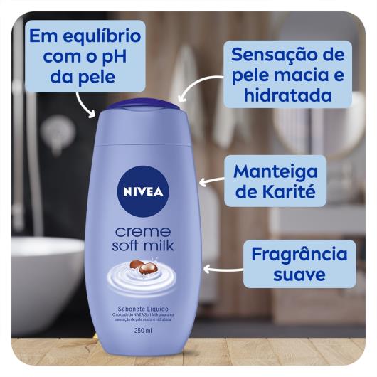 NIVEA Sabonete Líquido Nivea Creme Soft Milk Frasco 250ml - Imagem em destaque
